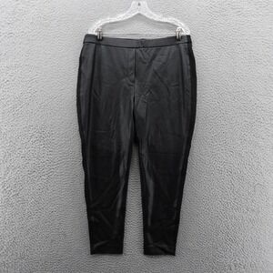 NWT Chicos Leather Front Ponte‎ Knit Slim Pants Size 3 US 16 Petite Black Womens